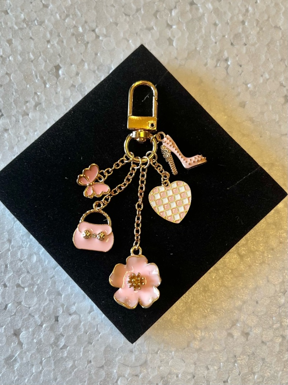 Pink floral Shopping theme bag charm